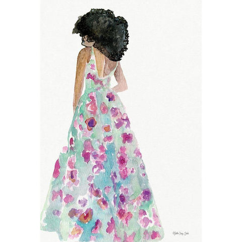 Floral Gown 2 Black Modern Wood Framed Art Print by Stellar Design Studio