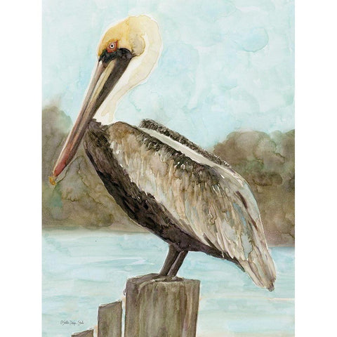 Brown Pelican 3 Gold Ornate Wood Framed Art Print with Double Matting by Stellar Design Studio