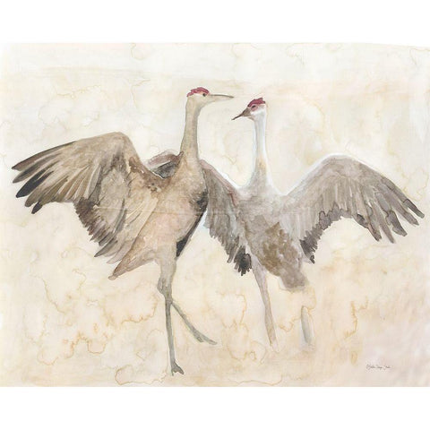 Sandhill Cranes 1 Gold Ornate Wood Framed Art Print with Double Matting by Stellar Design Studio