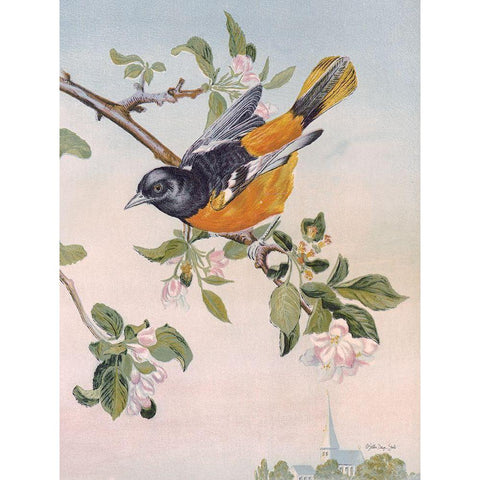 Spring Song Bird Black Modern Wood Framed Art Print by Stellar Design Studio