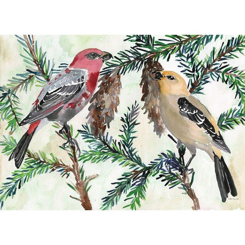 Bird and Branch Duet Black Modern Wood Framed Art Print with Double Matting by Stellar Design Studio