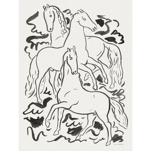 Three Horses Black Modern Wood Framed Art Print by Seven Trees Design