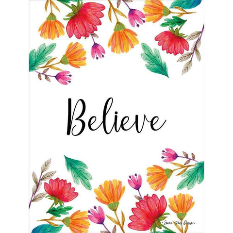 Floral Believe White Modern Wood Framed Art Print by Seven Trees Design