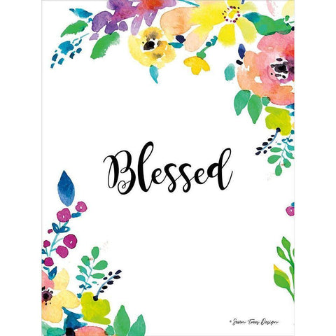 Floral Blessed Gold Ornate Wood Framed Art Print with Double Matting by Seven Trees Design