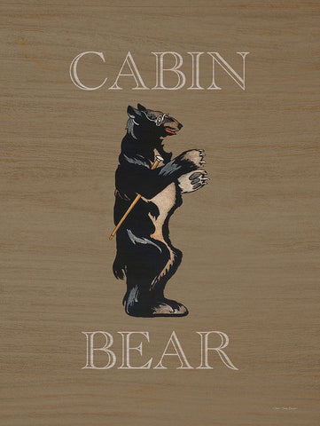 Cabin Bear White Modern Wood Framed Art Print with Double Matting by Seven Trees Design