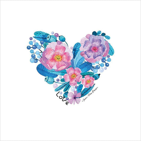 Floral Love Heart White Modern Wood Framed Art Print with Double Matting by Seven Trees Design