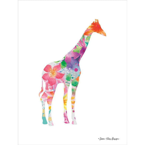 Floral Giraffe White Modern Wood Framed Art Print by Seven Trees Design
