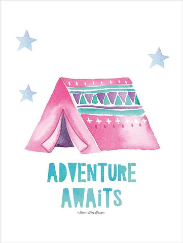 Adventure Awaits White Modern Wood Framed Art Print with Double Matting by Seven Trees Design