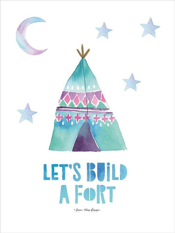 Lets  Build a Fort White Modern Wood Framed Art Print with Double Matting by Seven Trees Design