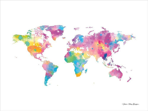 Watercolor World White Modern Wood Framed Art Print with Double Matting by Seven Trees Design