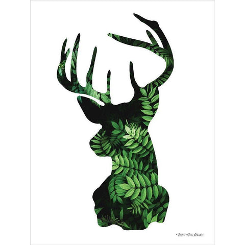 Forest Deer II Black Modern Wood Framed Art Print with Double Matting by Seven Trees Design