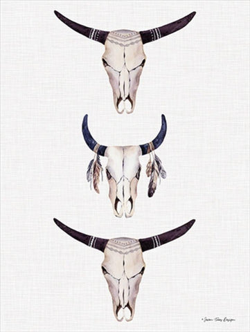 Boho Steer Head III White Modern Wood Framed Art Print with Double Matting by Seven Trees Design
