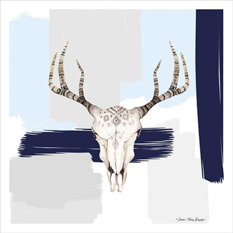 Colored Steer Head I White Modern Wood Framed Art Print with Double Matting by Seven Trees Design