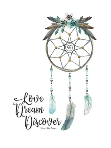 Watercolor Dreamcatcher White Modern Wood Framed Art Print with Double Matting by Seven Trees Design