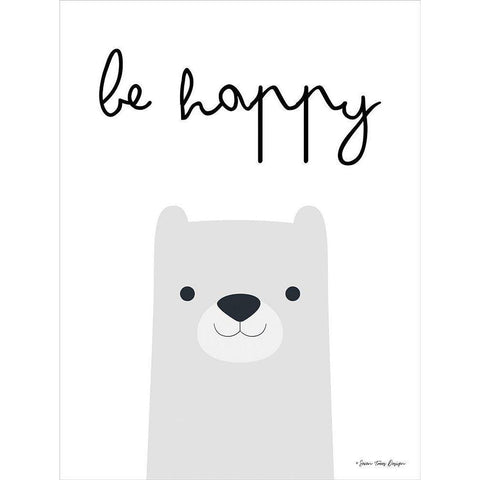 Be Happy White Modern Wood Framed Art Print by Seven Trees Design