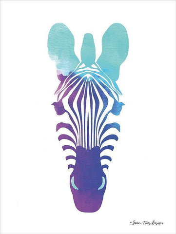 Violet and Teal Zebra White Modern Wood Framed Art Print with Double Matting by Seven Trees Design