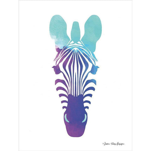 Violet and Teal Zebra Black Modern Wood Framed Art Print with Double Matting by Seven Trees Design