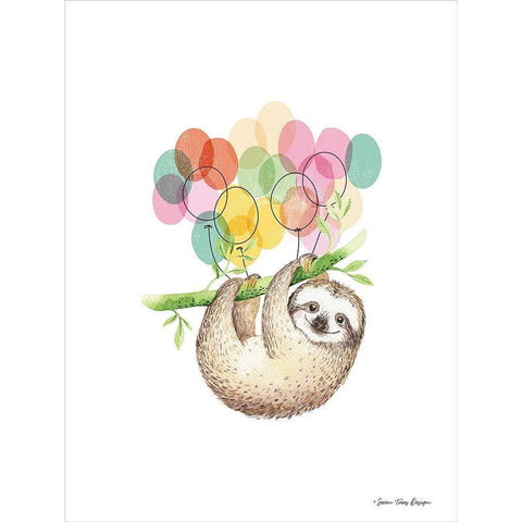 Sloth Birthday II Black Modern Wood Framed Art Print with Double Matting by Seven Trees Design
