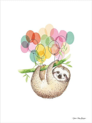 Sloth Birthday II White Modern Wood Framed Art Print with Double Matting by Seven Trees Design