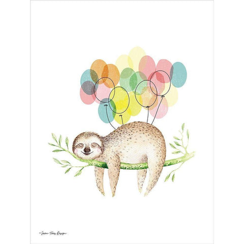 Sloth Birthday III White Modern Wood Framed Art Print by Seven Trees Design