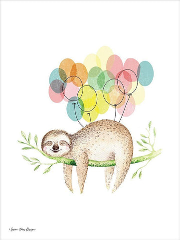 Sloth Birthday III White Modern Wood Framed Art Print with Double Matting by Seven Trees Design