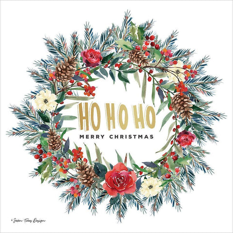 Ho Ho Ho Wreath White Modern Wood Framed Art Print by Seven Trees Design