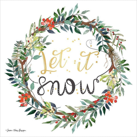 Let It Snow Wreath White Modern Wood Framed Art Print by Seven Trees Design