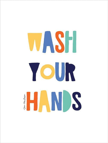 Wash Your Hands White Modern Wood Framed Art Print with Double Matting by Seven Trees Design