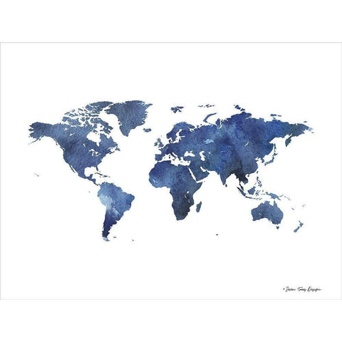 Watercolor World in Dark Blues White Modern Wood Framed Art Print by Seven Trees Design