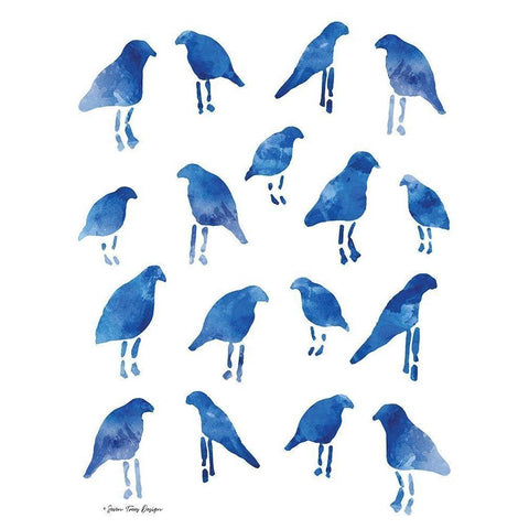 Bleu Birds Black Modern Wood Framed Art Print with Double Matting by Seven Trees Design