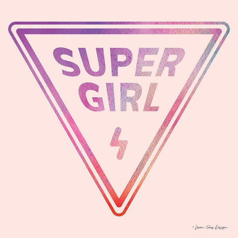 Super Girl Black Modern Wood Framed Art Print with Double Matting by Seven Trees Design