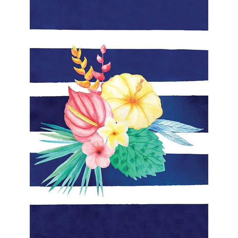 Watercolor Flowers Blue Lines I White Modern Wood Framed Art Print by Seven Trees Design