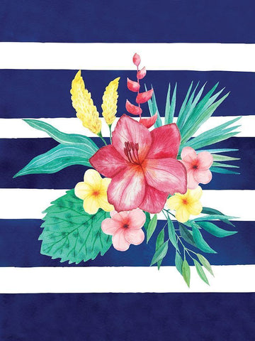 Watercolor Flowers Blue Lines II Black Ornate Wood Framed Art Print with Double Matting by Seven Trees Design