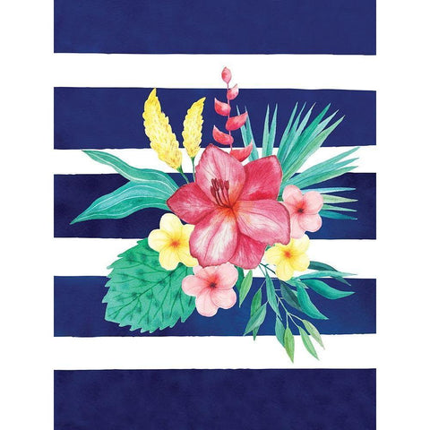 Watercolor Flowers Blue Lines II Gold Ornate Wood Framed Art Print with Double Matting by Seven Trees Design