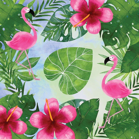Tropical Life Flamingo I Black Modern Wood Framed Art Print with Double Matting by Seven Trees Design