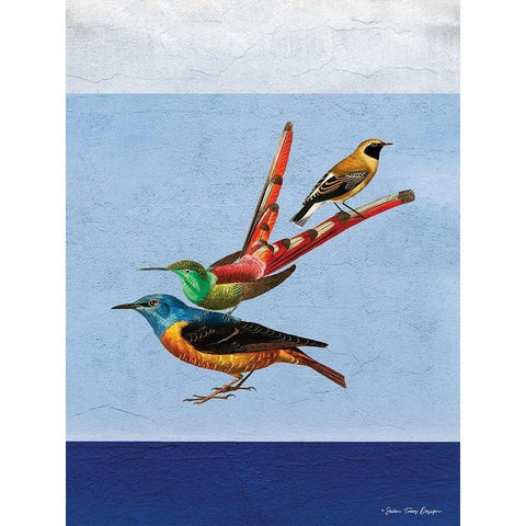 Stacked Birds Gold Ornate Wood Framed Art Print with Double Matting by Seven Trees Design