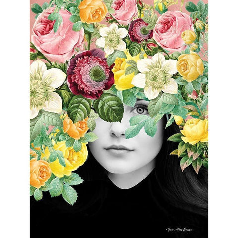 The Girl and the Flowers Gold Ornate Wood Framed Art Print with Double Matting by Seven Trees Design