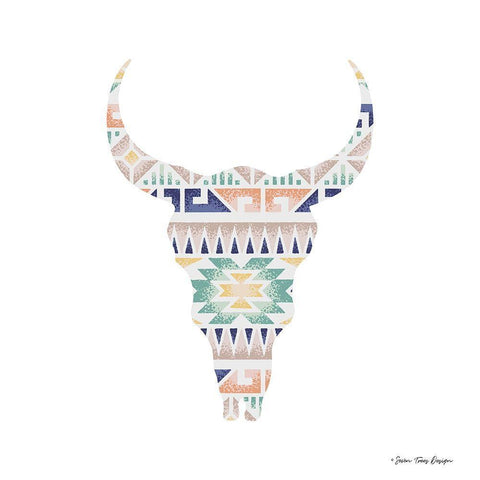 Aztec Cow Head   White Modern Wood Framed Art Print with Double Matting by Seven Trees Design