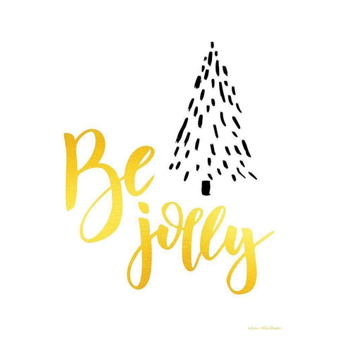 Be Jolly Christmas Tree Black Modern Wood Framed Art Print with Double Matting by Seven Trees Design