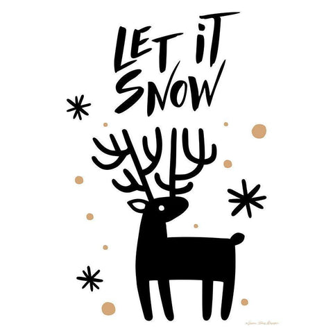 Let It Snow Reindeer Gold Ornate Wood Framed Art Print with Double Matting by Seven Trees Design