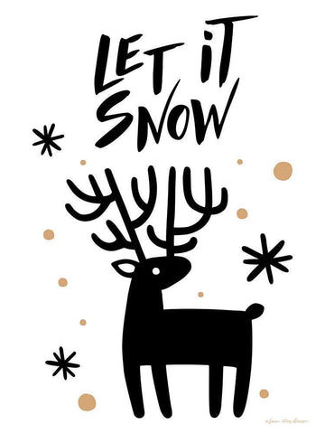 Let It Snow Reindeer Black Ornate Wood Framed Art Print with Double Matting by Seven Trees Design