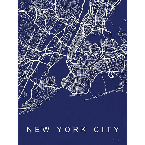 NYC Street Blue Map Gold Ornate Wood Framed Art Print with Double Matting by Seven Trees Design