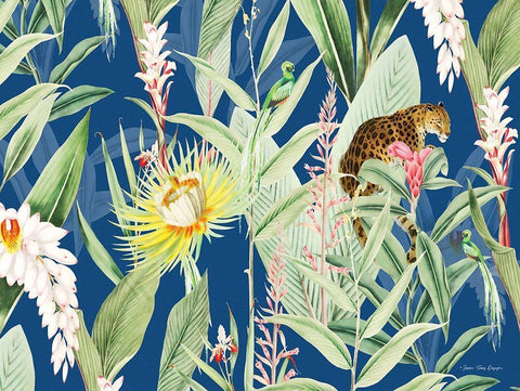 Leopard Flowers White Modern Wood Framed Art Print with Double Matting by Seven Trees Design