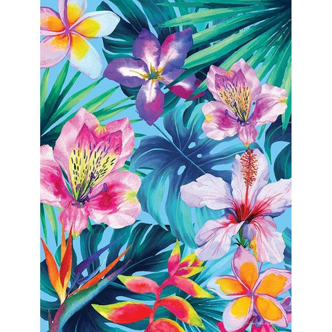 Tropical Flowers White Modern Wood Framed Art Print by Seven Trees Design