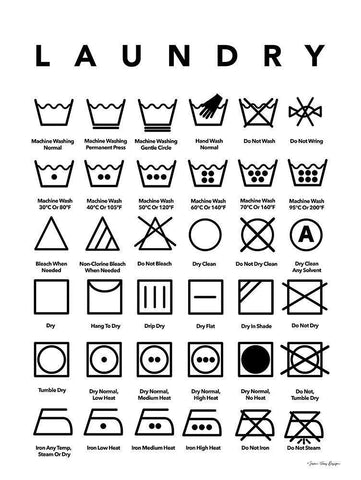 Laundry Symbols White Modern Wood Framed Art Print with Double Matting by Seven Trees Design