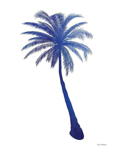 Blue Palm Tree I White Modern Wood Framed Art Print with Double Matting by Seven Trees Design