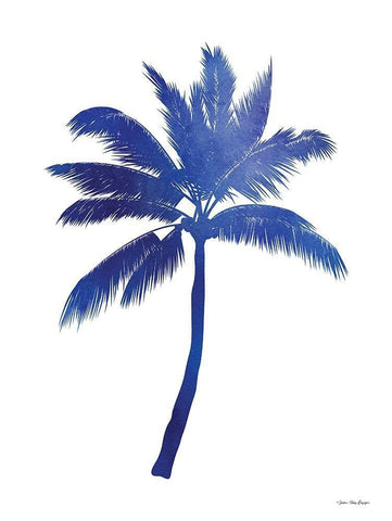 Blue Palm Tree III White Modern Wood Framed Art Print with Double Matting by Seven Trees Design