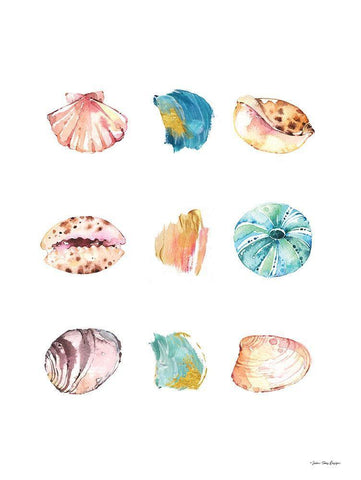 Sea and Brush Strokes II White Modern Wood Framed Art Print with Double Matting by Seven Trees Design