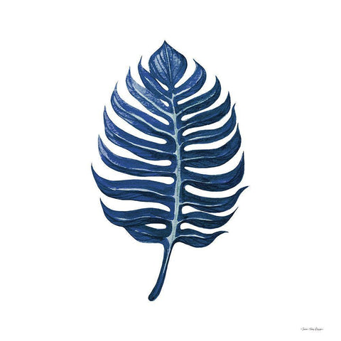Watercolor Blue Leaf I Black Modern Wood Framed Art Print by Seven Trees  Design