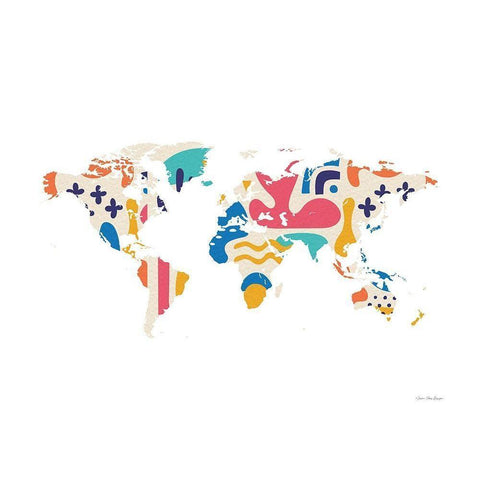 Abstract Colorful World Map Black Modern Wood Framed Art Print with Double Matting by Seven Trees Design